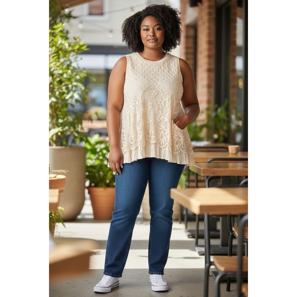 Maurices Women’s Size XL Ivory Lace Overlay Tank Top Sleeveless Layered Ruffle